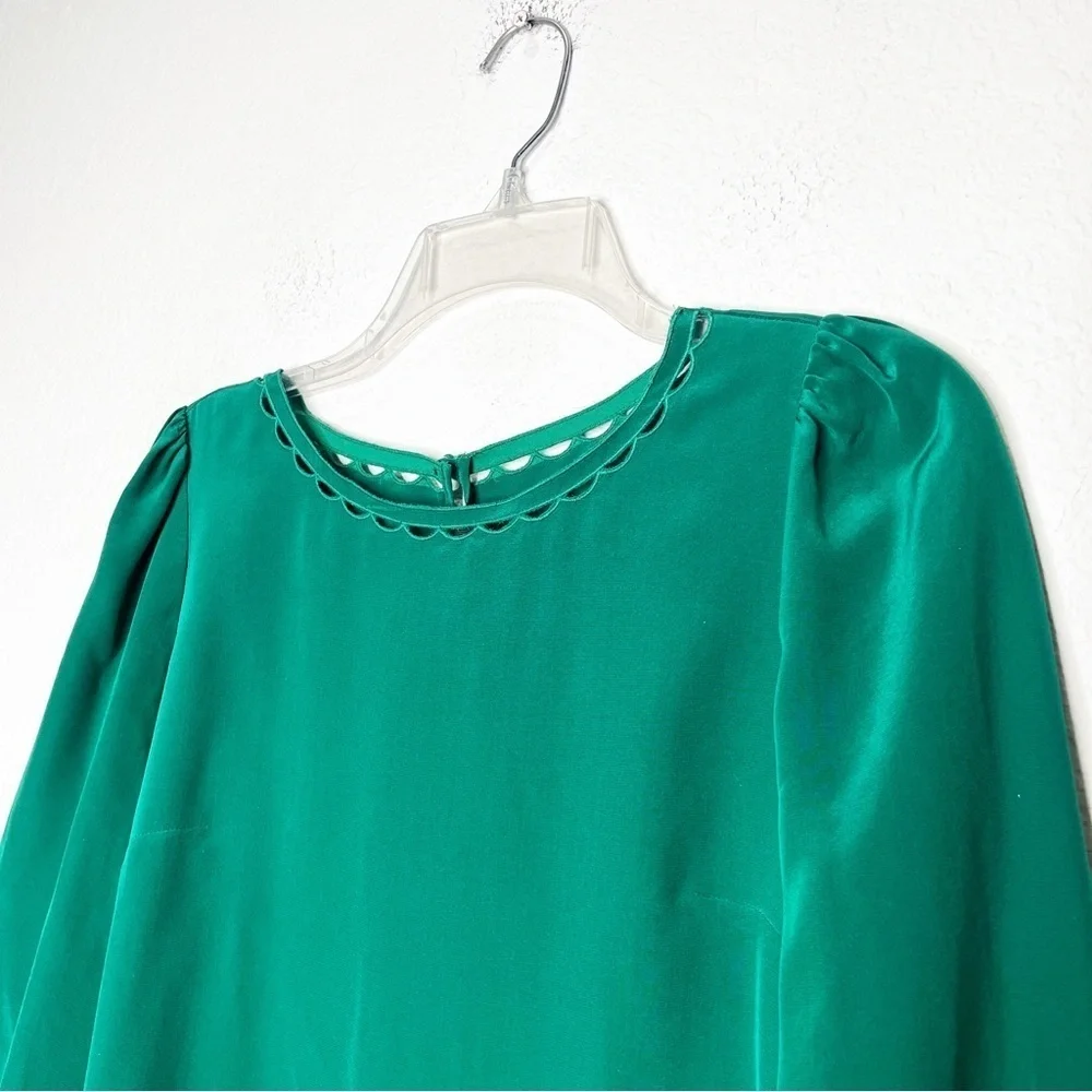 New J. CREW Scalloped Cutout 100% Silk Top in Emerald Green